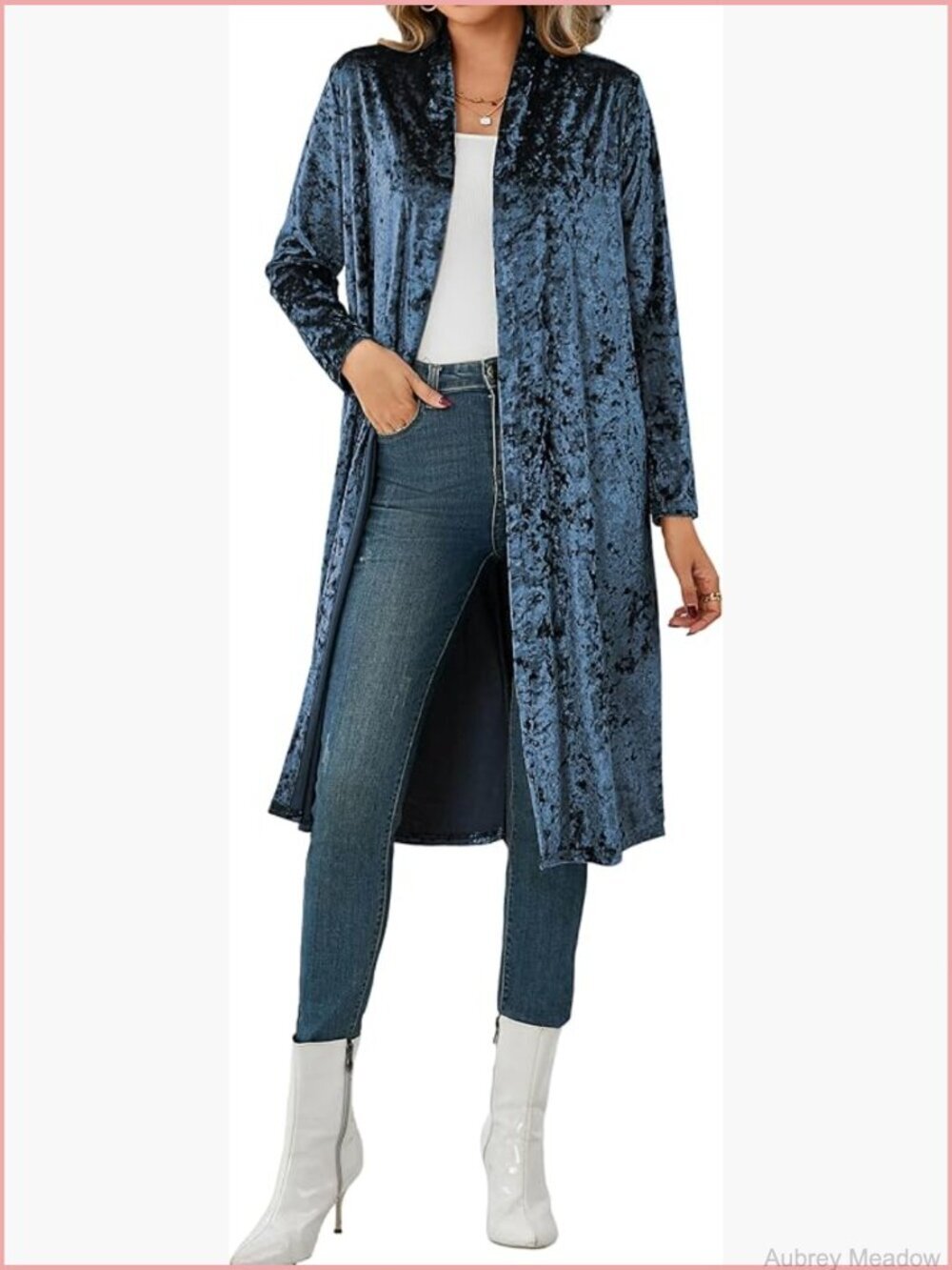 Crushed Velvet Long Cardigan Jacket Open Front Trench Coat Duster